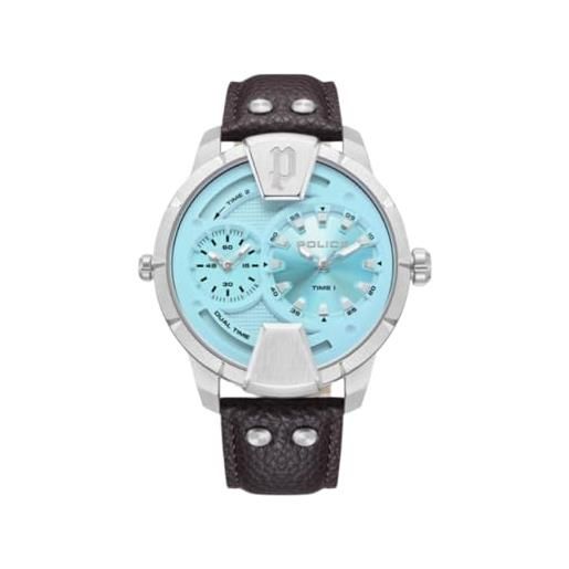 Police Orologio analogico al quarzo da uomo con cinturino in pelle PEWJA0004803, argento/bianco, cinghie