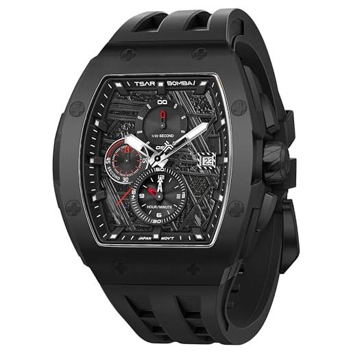 JewelryWe Orologio Uomo Quadrato In Acciaio Inox - Al Quarzo Con Data, Militare Casuale, Regalo Compleanno
