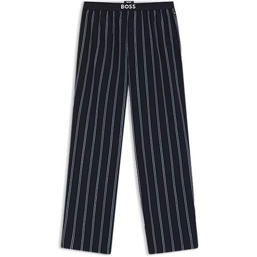 BOSS pantaloni del pigiama in popeline di cotone a motivi con elastico in vita con logo, blu scuro