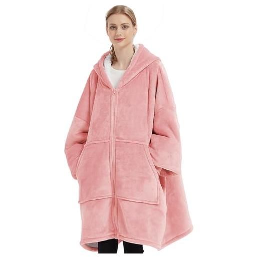 Lounge Pug Coperta Oversize con Cappuccio, Felpa Oversize per Uomini e Donne, Minky Panna / Visone, Taglia unica– Big Bertha Original IT
