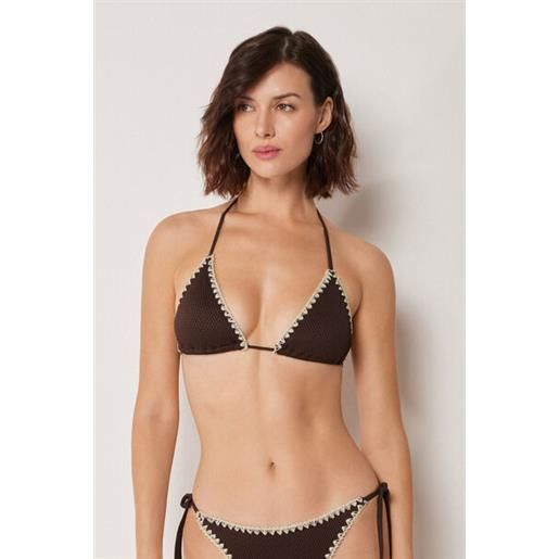 Calzedonia triangolo costume bicolor embroidery marrone