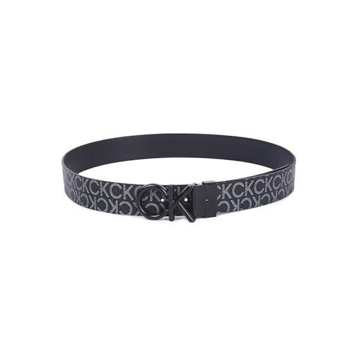 Calvin Klein uomo cintura metal bombe mono reversibile, nero (ck black smooth/classic mono), 105 cm
