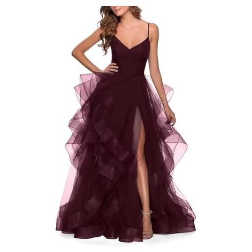 BRIGOW abiti da ballo a vita alta da donna abiti lunghi scintillanti in tulle abiti da ballo una linea con scollo a v abito da sera formale con fessura by045, girasole, 38