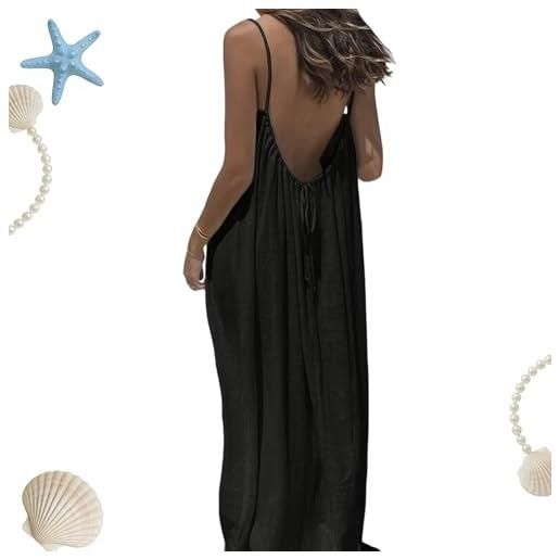 OLYGEE backless cami dresses for women open back cami dress sleeveless house dress backless long sundress with back tie (black, l)