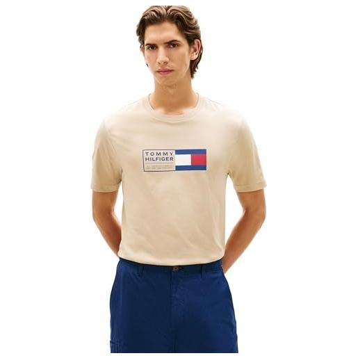 Tommy Hilfiger uomo t-shirt maniche corte brand love text box in cotone, bianco (white), m