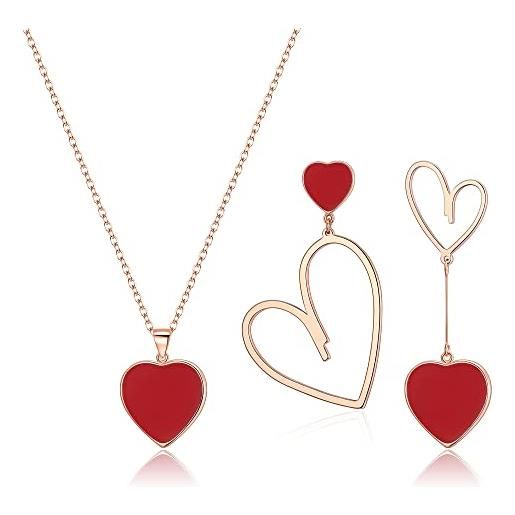 Ciondolo E Orecchini A Cuore Con Zirconia - Collana Ipoallergenica Per Donna E Ragazza