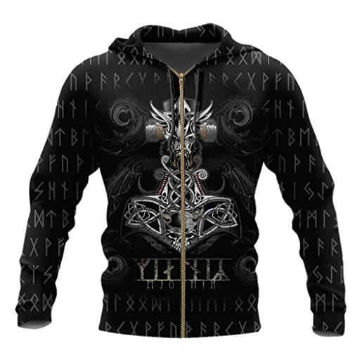 Cappotto Uomo Con Cappuccio Viking Tattoo - Mantello Invernale Stampato 3D In Finto Cashmere - Giacca Calda Nordic - 4