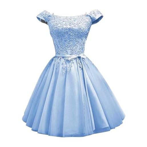 WSEYU abito corto da ballo in raso con spalle scoperte e abito da damigella d'onore per matrimonio, stile 1 - azzurro, 46
