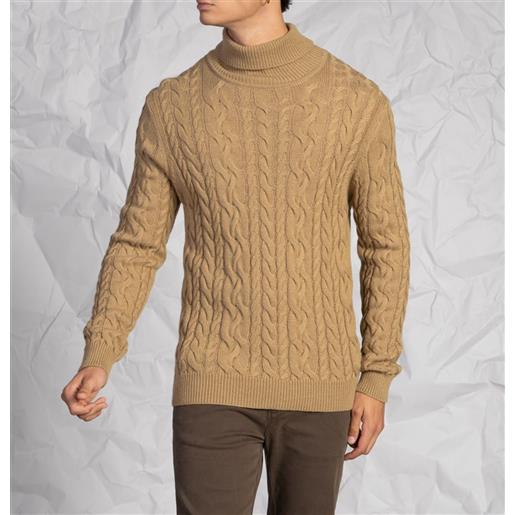 Blooker maglia uomo dolcevita a trecce in misto lana