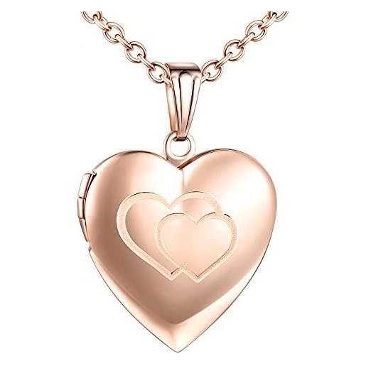 Bestyle Collana Portafoto A Cuore In Argento 925 Personalizzabile Con Foto E Incisione - Ciondolo Regolabile 40-60 Cm