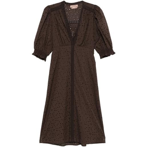 TWINSET abito midi con maniche a palloncino - marrone
