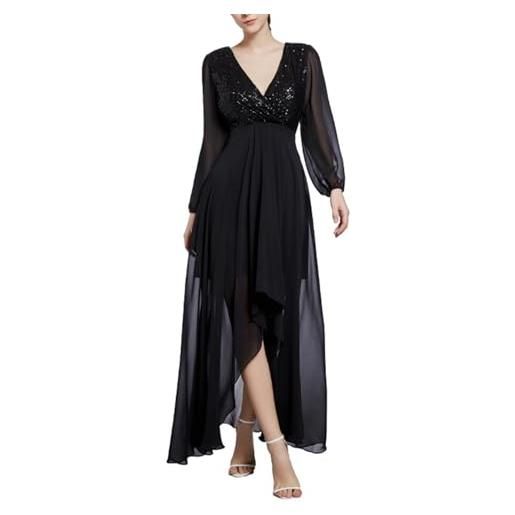 Minetom Vestito da Cerimonia Velluto Elegante Autunno Inverno Scollo a V Tinta Unita Manica Lunga Abito Lungo da Sera Cocktail A Blu XS