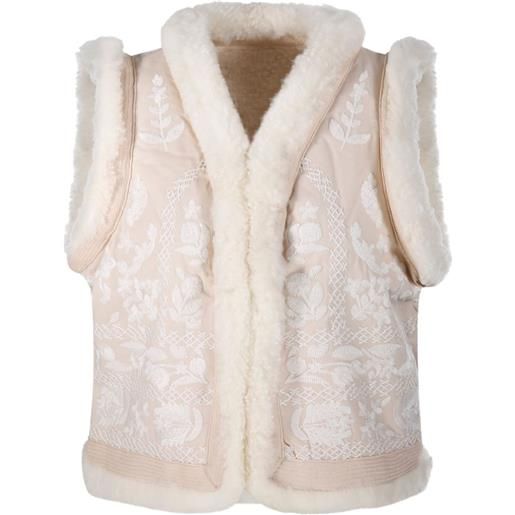 Antik Batik gilet in shearling con ricamo - toni neutri