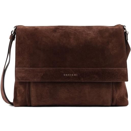 Orciani borsa a spalla peach con logo - marrone