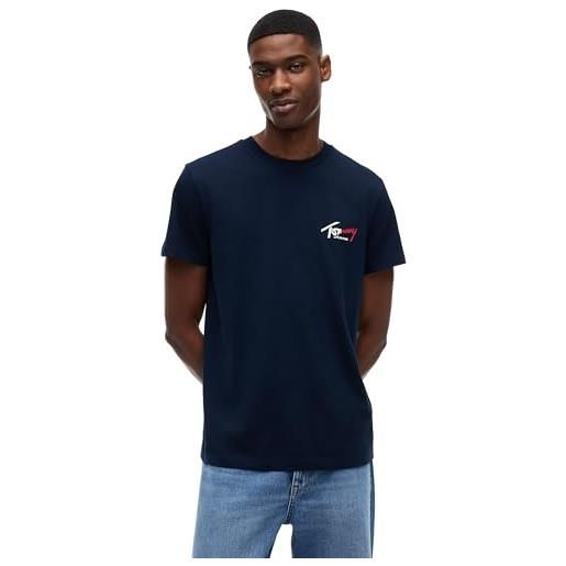 Tommy Jeans uomo t-shirt maniche corte slim sign chest con logo, beige (gentle gold), xs