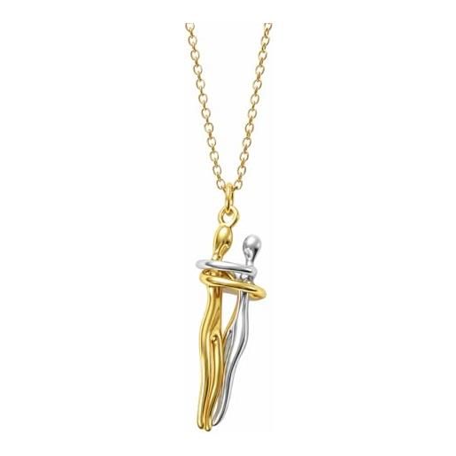 Collana Flyow In Argento 925 Con Ciondolo Abbraccio Per Coppie - Rodiata, Senza Nichel. Ciondolo 30 Mm, Catena 45 Cm Con Chiusura A Moschettone. Regalo Per Lui E Lei, San Valentino.