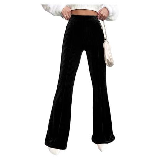 Suncolour pantaloni svasati in velluto skinny da donna pantaloni a zampa d'elefante in velluto a coste elasticizzato