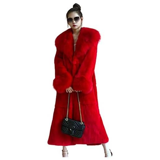Kuteng cappotti invernali da donna con collo in pelliccia, cappotto in pelliccia sintetica da donna cappotto lungo capispalla caldo, capispalla larghi e casual da donna, rosso, xxl