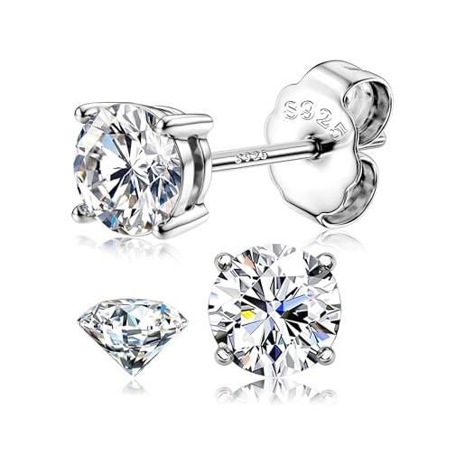 Set 5 Paia Orecchini In Argento 925 Con Zirconi Cubici - Diamanti Piccoli, Anallergici, Rotondi, Da 3/4/5/6/7 Mm, Con Confezione Regalo - 3