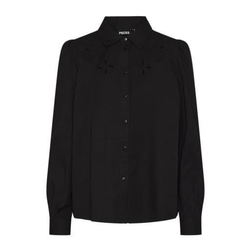 PIECES pcnuda ls embroidery shirt pa, black/detail: tone in tone stitching, s