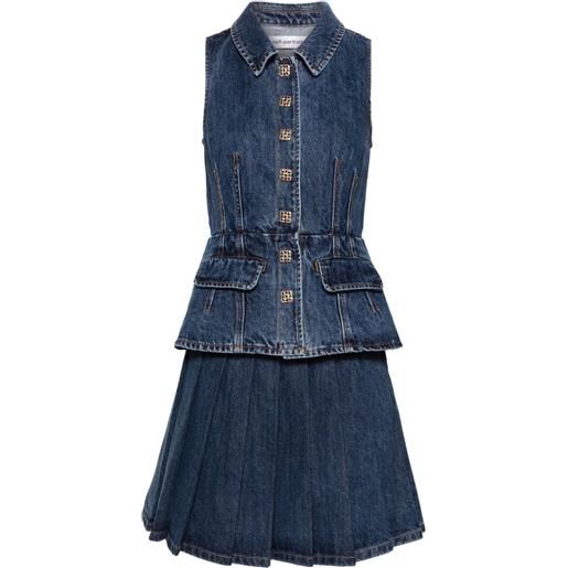 Self-Portrait chemisier denim con pieghe - blu