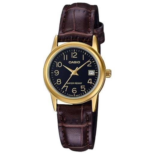 Casio Collection - Orologio donna al quarzo Classico cinturino in Pelle Nero cassa in Ottone display analogico nero - LTP-V005L-1B