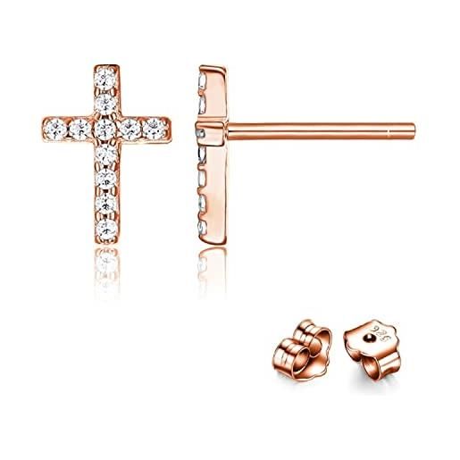 Orecchini a bottone con croce in zirconia cubica: argento