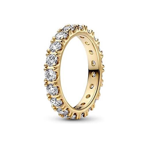 PANDORA timeless anello con fila di brillanti eternity placcato in oro 14 k con zirconia cubica trasparente, 56