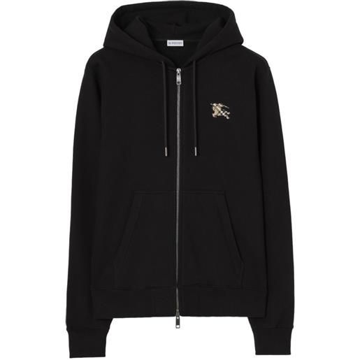 Burberry felpa in cotone check con knight stamp e zip - nero