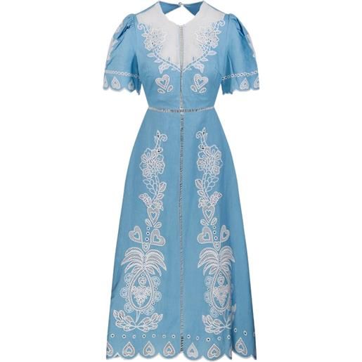 FARM Rio abito midi con ricamo - blu