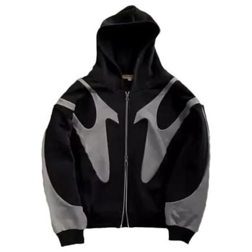 Felpa Con Cappuccio Uomo, Maglione Baggy Streetwear Y2K, Oversize Con Zip, Tinta Unita, Abbigliamento Sportivo