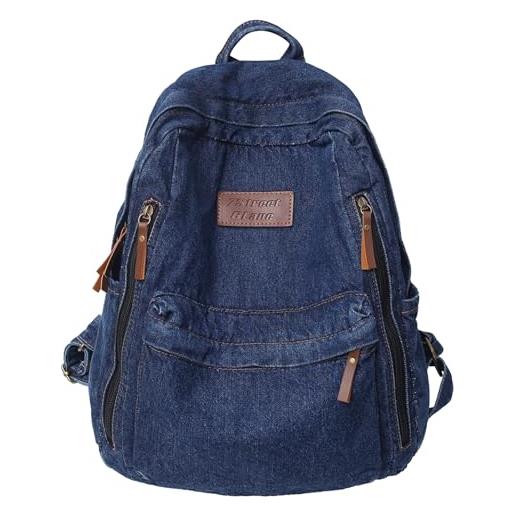 Zaino In Denim Donna, Grande Capacità, Borsa Scuola Casual Per Ragazze E Adolescenti, Con Spallacci Regolabili, 39,9x17x30 Cm