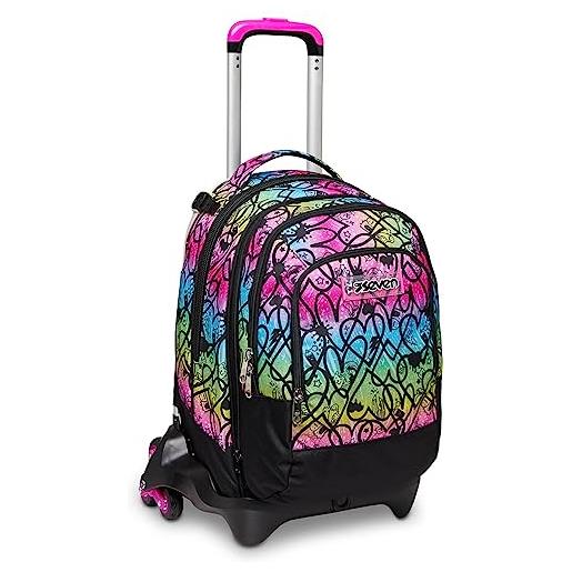 Seven trolley scuola jack 3 ruote detach -colour expression, multicolore -zaino uso 3in1 -tasca frontale -cross. Over system -tasca porta borraccia -maxi ruote, zaino scuola, trolley viaggio bambino