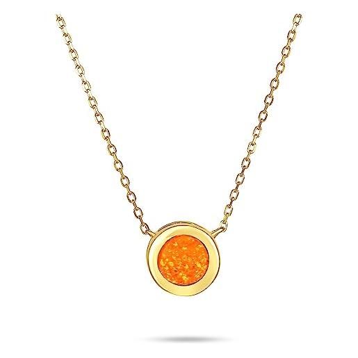Bling Jewelry classico rotondo 1ct solitaire bezel set fuoco arancione creato opale ciondolo stazione collana per donne placcato oro 14k. 925 argento ottobre birthstone