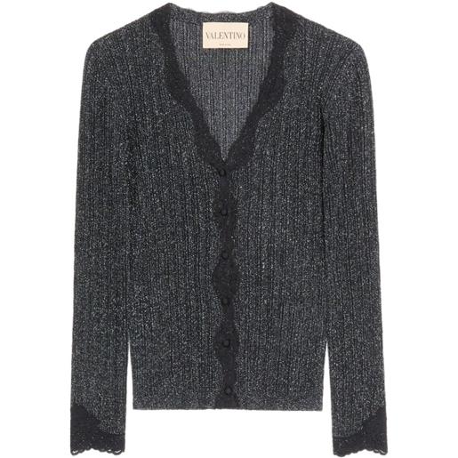 Valentino Garavani lurex knit cardigan with lace - nero