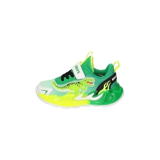 Bull Boys DNAL5155 Explorator Rex Scarpe con Luci per Bambino,Blu e Verde,Chiusura a Strappo,Dinosauro T-Rex (Blu Verde, Sistema Taglie Calzature EU, Bambino Piccolo (2-5 Anni), Numero, Media, 25