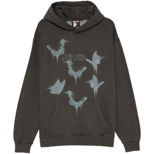 WARMAN felpa con stampa farfalla e cappuccio - grigio