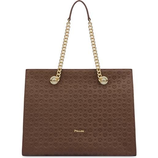 POLLINI shopping bag heritage logo embossed - marrone