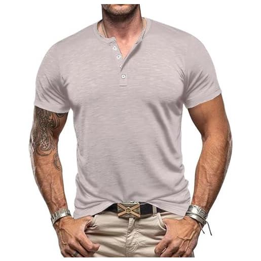Volemo tshirt uomo cotone henley shirt maglietta con bottoni casual top t-shirt manica lunga verde l