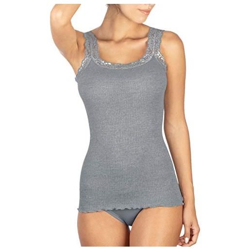 EGI canotta donna spallina con bordo pizzo in lana 85% e seta 15% a costine (s/m, grigio)