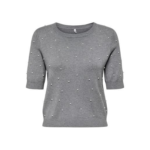 ONLY onlvenice life s pearl o-neck knt, chiaro grigio melange, s