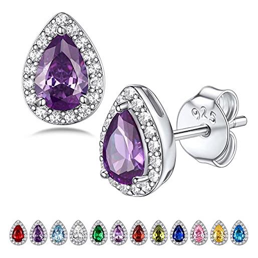 SILVEGO Orecchini Donna In Argento 925 Con Ametista Viola Sintetica - Rodiati Effetto Oro Bianco