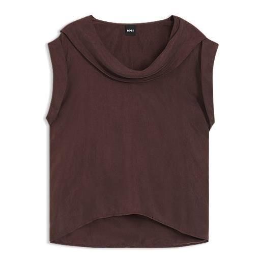 BOSS camicetta regular fit con scollo drappeggiato, marrone scuro