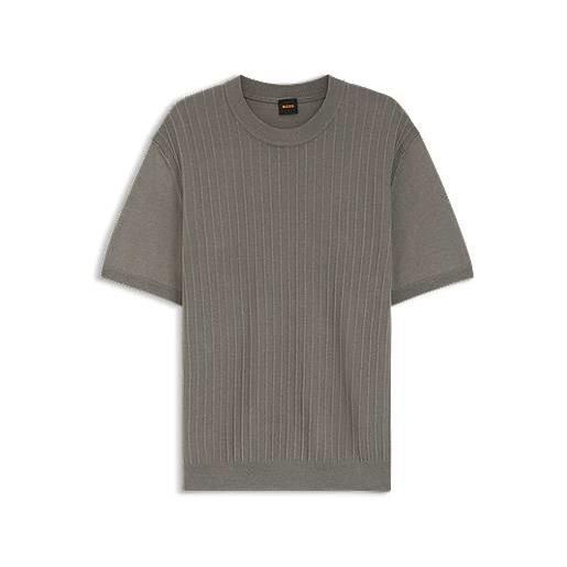 BOSS maglione in lino e cotone con lavorazioni a coste e a chicco di riso, grigio