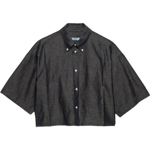 Prada camicia a maniche corte in chambray - blu