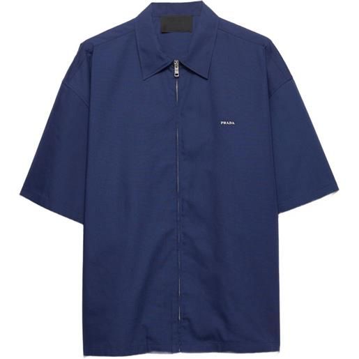 Prada camicia in cotone tecnico a maniche corte - blu