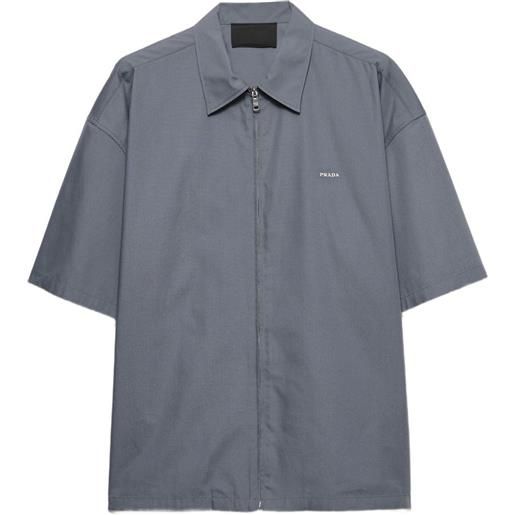 Prada camicia in cotone tecnico a maniche corte - grigio