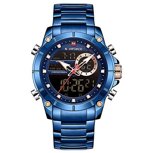 RORIOS Orologio Sportivo Uomo Doppio Display - Digitale E Analogico - Impermeabile 50m - Regalo Con Scatola Pelle