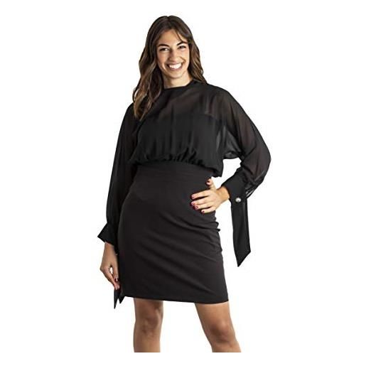 CODICE DONNA vestito donna maniche lunghe cerimonia abito elegante made in italy 1485 nero 42