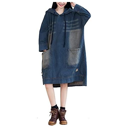 FTCayanz abito da donna con cappuccio, oversize, felpa lunga, 3-denim blu, taglia unica